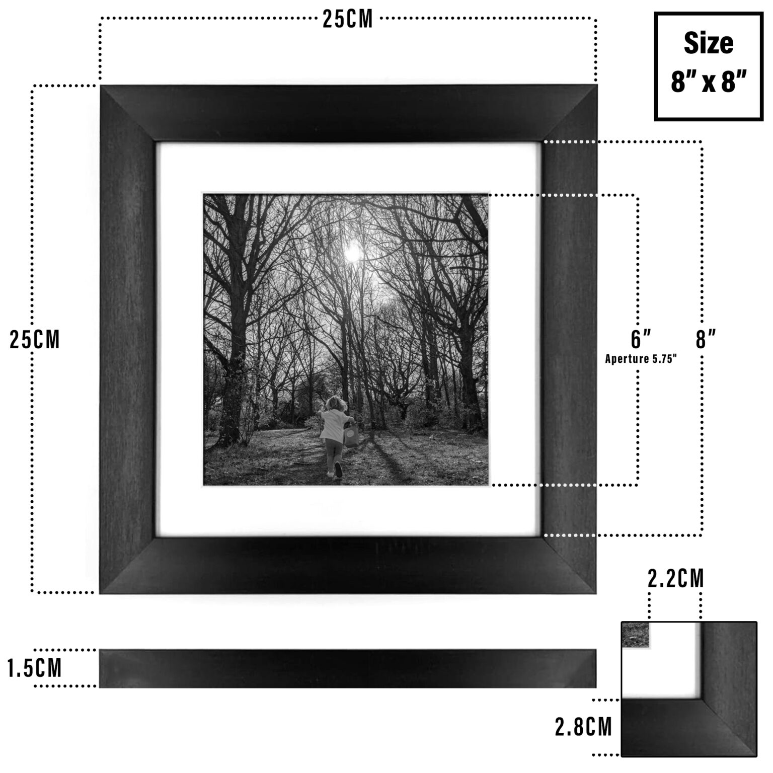 8x8 Black Square Photo Frame Set Of 4 With Mounts - A&M Natural Living