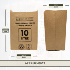 A&M Natural Living Eco Paper Compostable Biodegradable Caddy Bin Bags Measurements Background Image