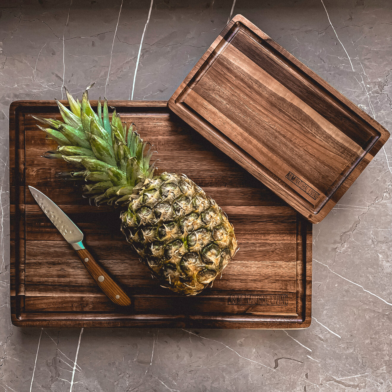 Wooden Chopping Board Set Of 2 Acacia Wood A&M Natural Living