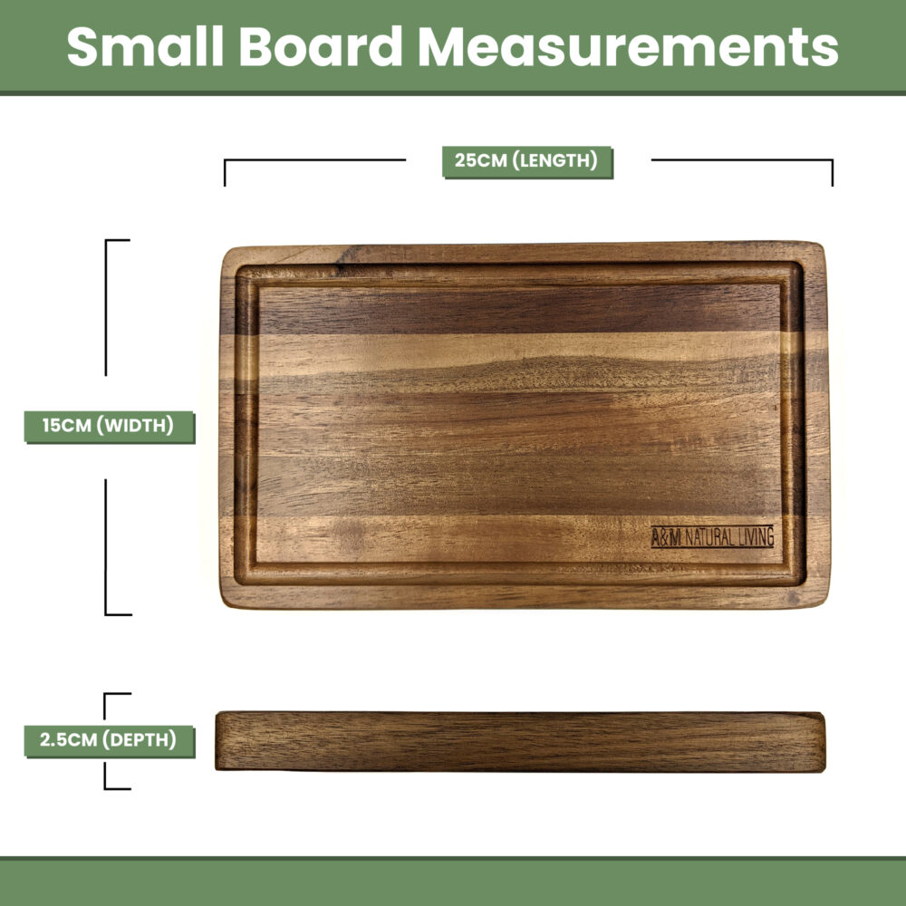 A&M Natural Living Wooden Chopping Board Set - Small Measurements