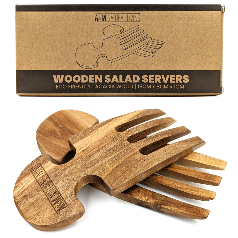 A&M Natural Living Wooden Salad Servers Main With Packaging