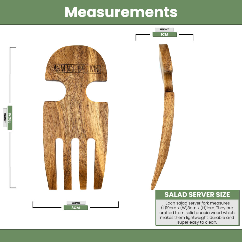 A&M Natural Living Wooden Salad Servers Measurements Titled