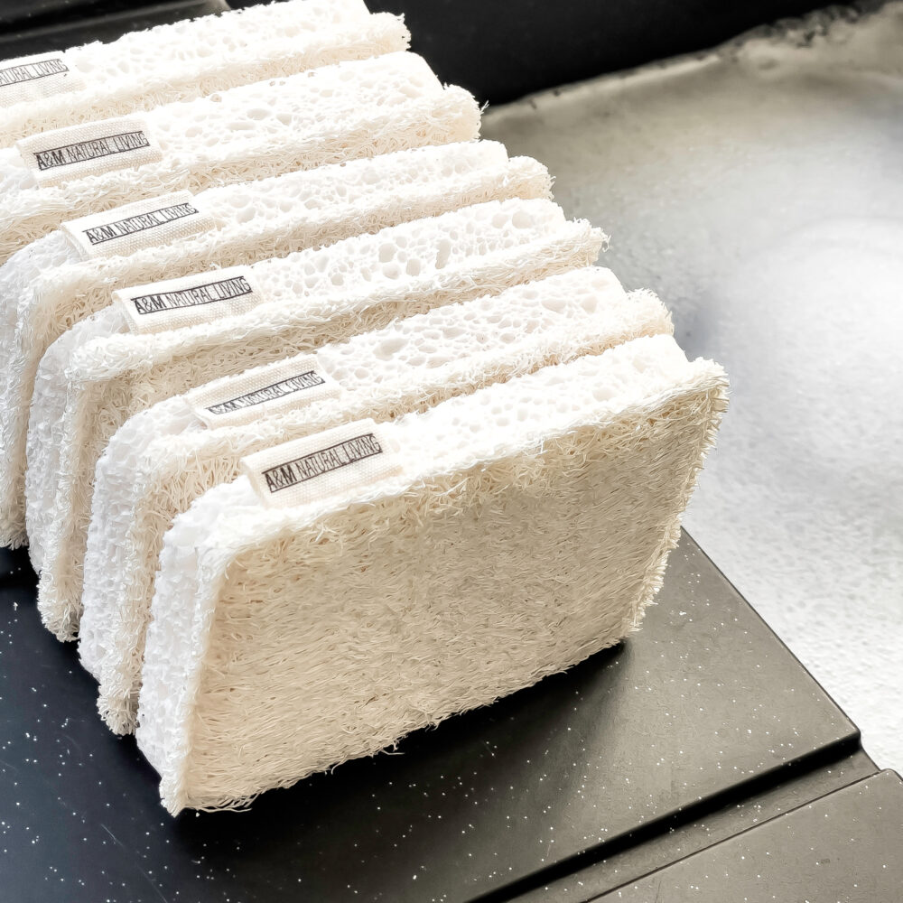 A&M Natural Living Loofah Scourers Sponges White On Kitchen Sink 6 Pack