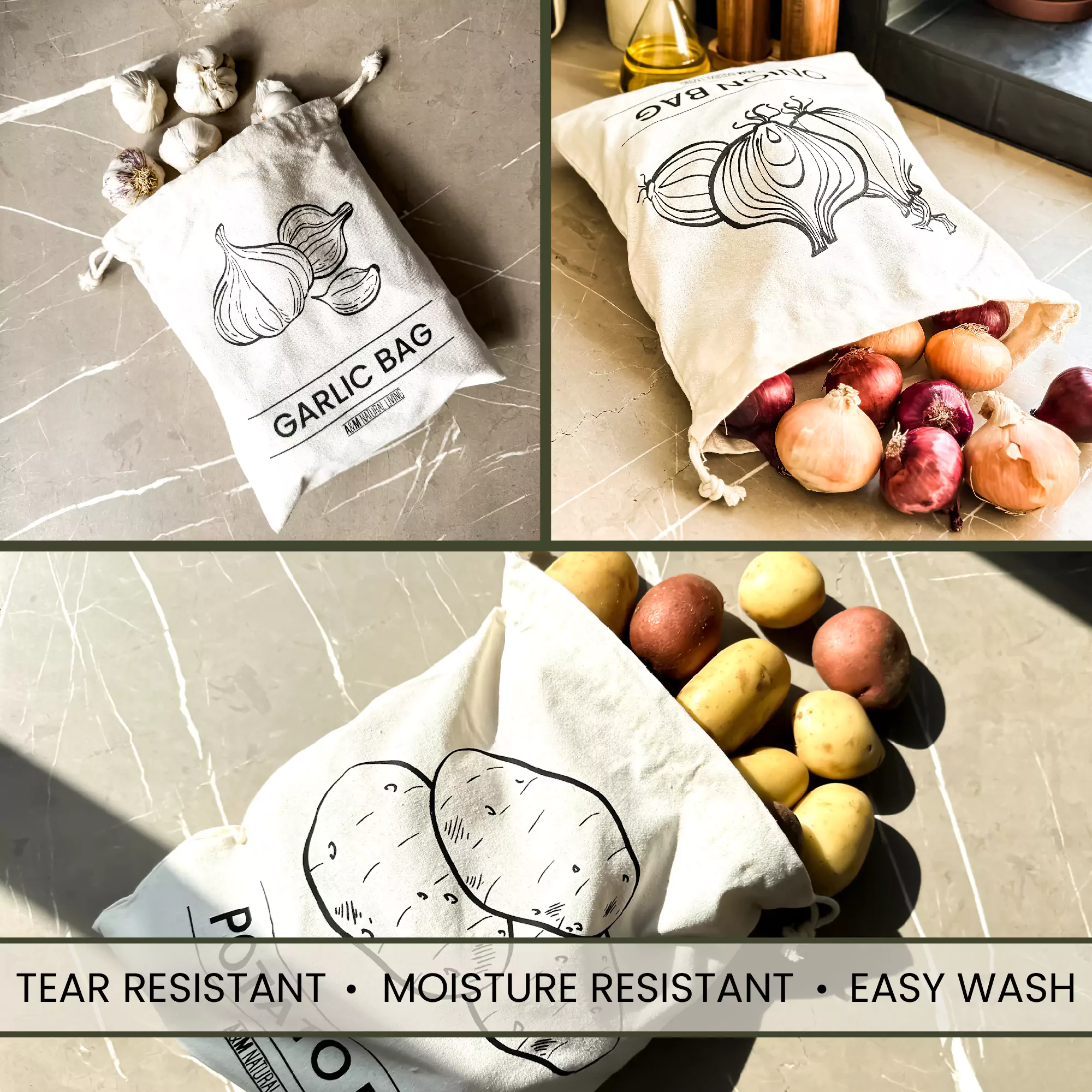 2-Pack Potato & Garlic Storage Bags - Reusable Fabric Keepers With Drawstring For Pantry & Refrigerator