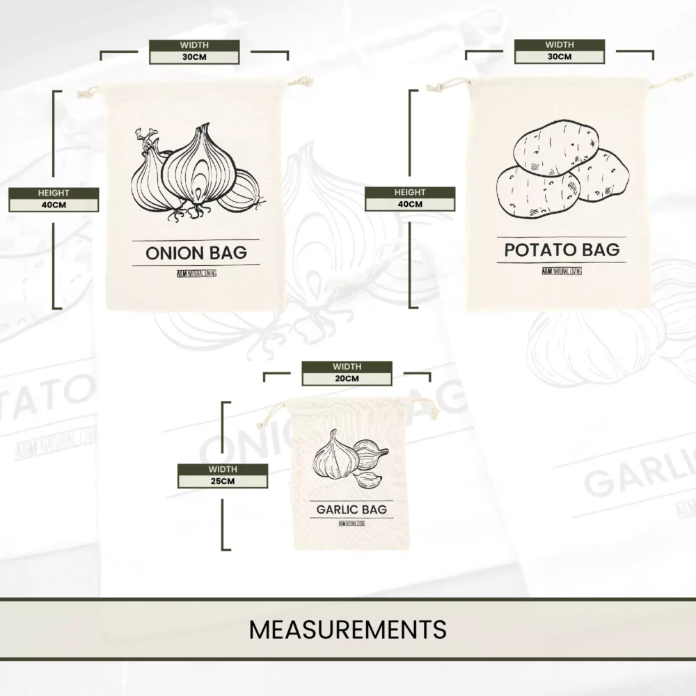 A&M Natural Living Potato Onion Garlic Food Storage Bag Set Measurements